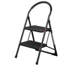 Escabeau pliable en acier, 2 niveaux, noir