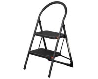 Escabeau pliable en acier, 2 niveaux, noir