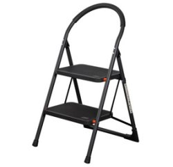 Escabeau pliable en acier, 2 niveaux, noir