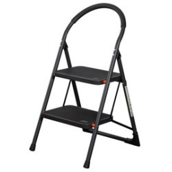 Escabeau pliable en acier, 2 niveaux, noir