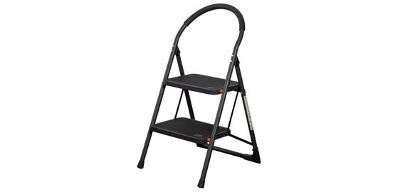 Klapbare stalen trapladder, 2 treden, zwart