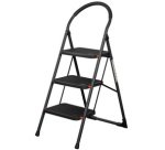 Escabeau pliable en acier, 3 niveaux, noir