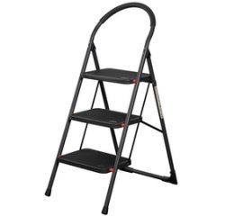 Escabeau pliable en acier, 3 niveaux, noir