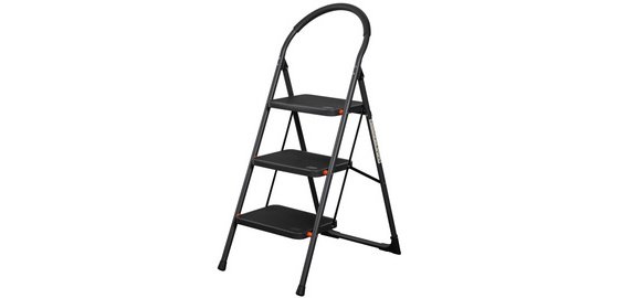 Foldable steel stepladder, 3 levels, black