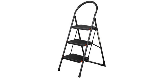 Escabeau pliable en acier, 3 niveaux, noir