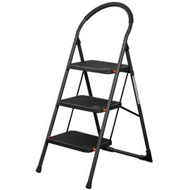 Escabeau pliable en acier, 3 niveaux, noir