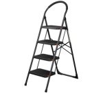 Escabeau pliable en acier, 4 niveaux, noir