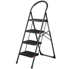 Escabeau pliable en acier, 4 niveaux, noir