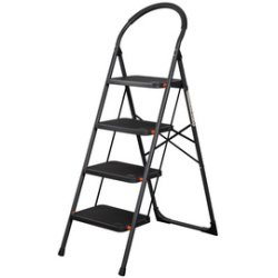 Escabeau pliable en acier, 4 niveaux, noir