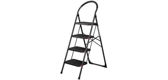 Foldable steel step ladder, 4 levels, black