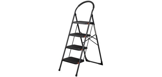 Escabeau pliable en acier, 4 niveaux, noir