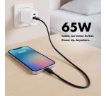 Chargeur secteur USB, 1x USB-A, 1x USB-C, 65 W