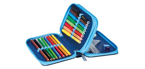 Étui scolaire double 'Blue Goal', 23 pièces