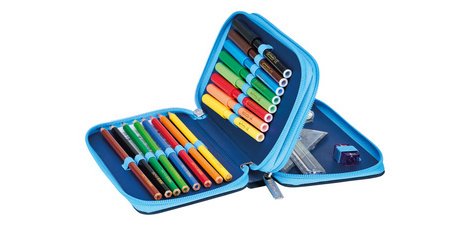 Étui scolaire double 'Blue Goal', 23 pièces