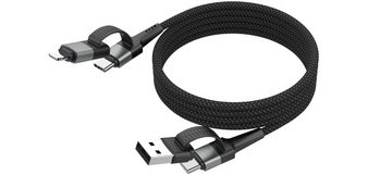 Câble magnétique charge et données 4en1, 1,2 m, noir