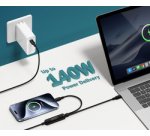 Câble de charge USB-C 2 en 1, 140 W, 1,8 m, noir