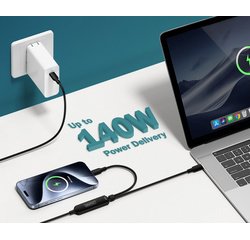 Câble de charge USB-C 2 en 1, 140 W, 1,8 m, noir