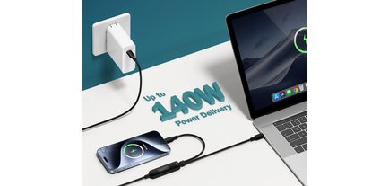 Câble de charge USB-C 2 en 1, 140 W, 1,8 m, noir