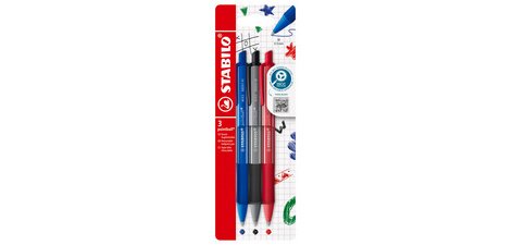 Stylo bille rétractable pointball colorful, 3 pièces