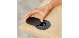 Prise de courant encastrée 60-80 mm pour plateau de bureau et table Power Spot, 1 x prise, 1 x USB-A 18W, 1 x USB-C 30 W+ couvercle coulissant