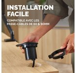 Prise de courant encastrée 60-80 mm pour plateau de bureau et table Power Spot, 1 x prise, 1 x USB-A 18W, 1 x USB-C 30 W+ couvercle coulissant