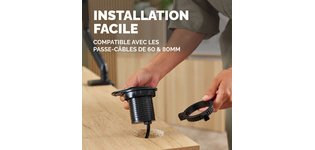 Prise de courant encastrée 60-80 mm pour plateau de bureau et table Power Spot, 1 x prise, 1 x USB-A 18W, 1 x USB-C 30 W+ couvercle coulissant