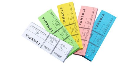 Bloc Tombola, 48 x 150 mm, 3 volets, assorti