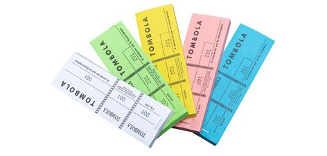 Bloc Tombola, 48 x 150 mm, 3 volets, assorti