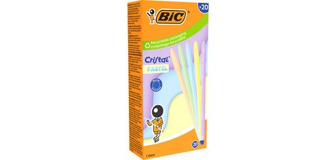 BIC Stylo à bille Cristal Pastel, trait bleu, 20 pièces