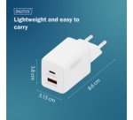 Chargeur secteur USB GaN, USB-C/USB-A, 45 W, blanc