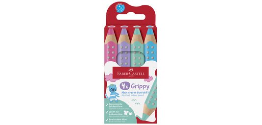 FABER-CASTELL Crayon de couleur Grippy Pastel, étui de 4