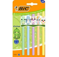 BIC Stylo à bille Cristal Pastel Figurines, blister de 5