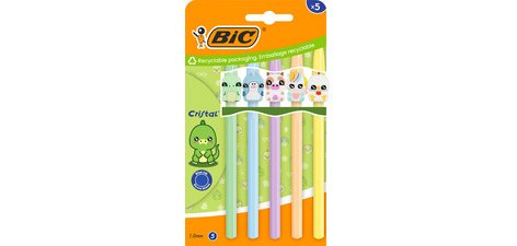BIC Stylo à bille Cristal Pastel Figurines, blister de 5