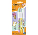 BIC Stylo à bille rétractable 4 Colours Kawaii, blister de 3