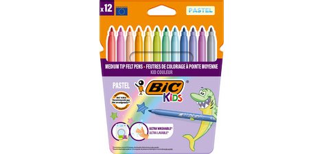 BIC KIDS Feutre Couleur medium Pastel, étui en carton de 12