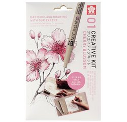 Kit créatif Fleurs de cerisier, 3 stylos + papier