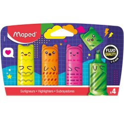 Surligneur Mini FLUO'PEPS KAWAI, blister de 4