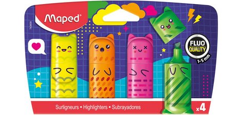 Surligneur Mini FLUO'PEPS KAWAI, blister de 4