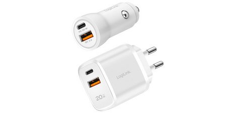 Set of 2 USB chargers, car charger & wall charger