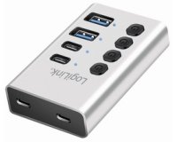 Hub USB 3.2, 4 ports, interrupteurs on/off, argent