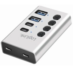 Hub USB 3.2, 4 ports, interrupteurs on/off, argent