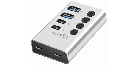 Hub USB 3.2, 4 ports, interrupteurs on/off, argent