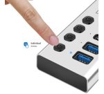 Hub USB 3.2, 4 ports, interrupteurs on/off, argent
