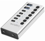Hub USB 3.2, 7 ports, interrupteurs on/off, argent