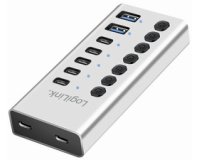 Hub USB 3.2, 7 ports, interrupteurs on/off, argent