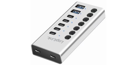 USB Hub 3.2, 7 ports, on/off switches, silver