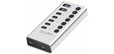 Hub USB 3.2, 7 ports, interrupteurs on/off, argent