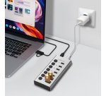 Hub USB 3.2, 7 ports, interrupteurs on/off, argent