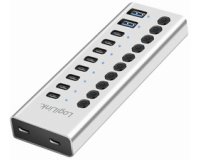Hub USB 3.2, 10 ports, interrupteurs on/off, argent