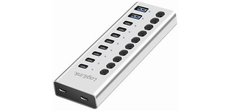 Hub USB 3.2, 10 ports, interrupteurs on/off, argent